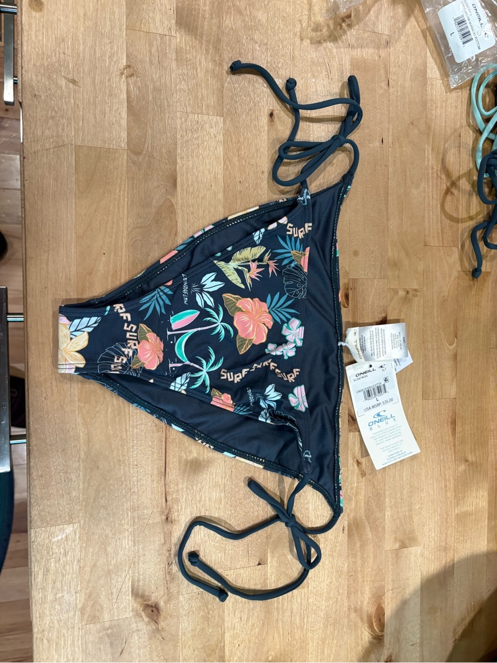 O'Neill Dark Navy Tropical Floral Tie-Side Bikini Bottom
